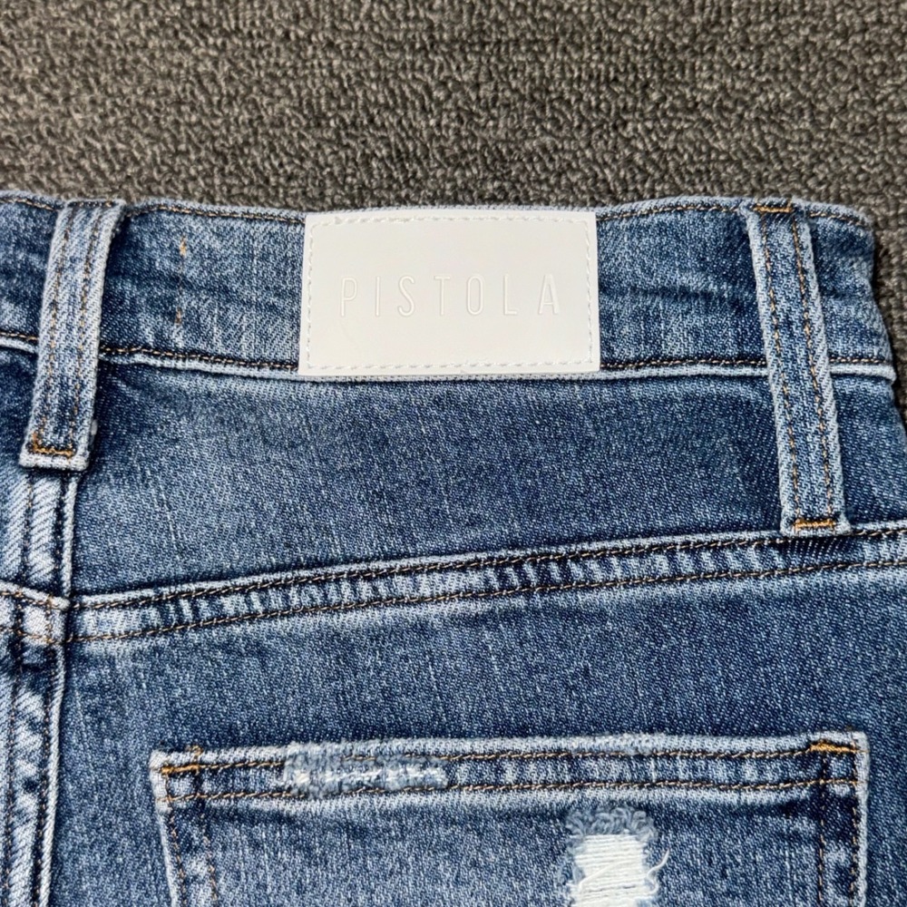 PISTOLA High Rise Distressed Straight Leg Jeans Blue Light Wash Size 25 Casual - Picture 4 of 10